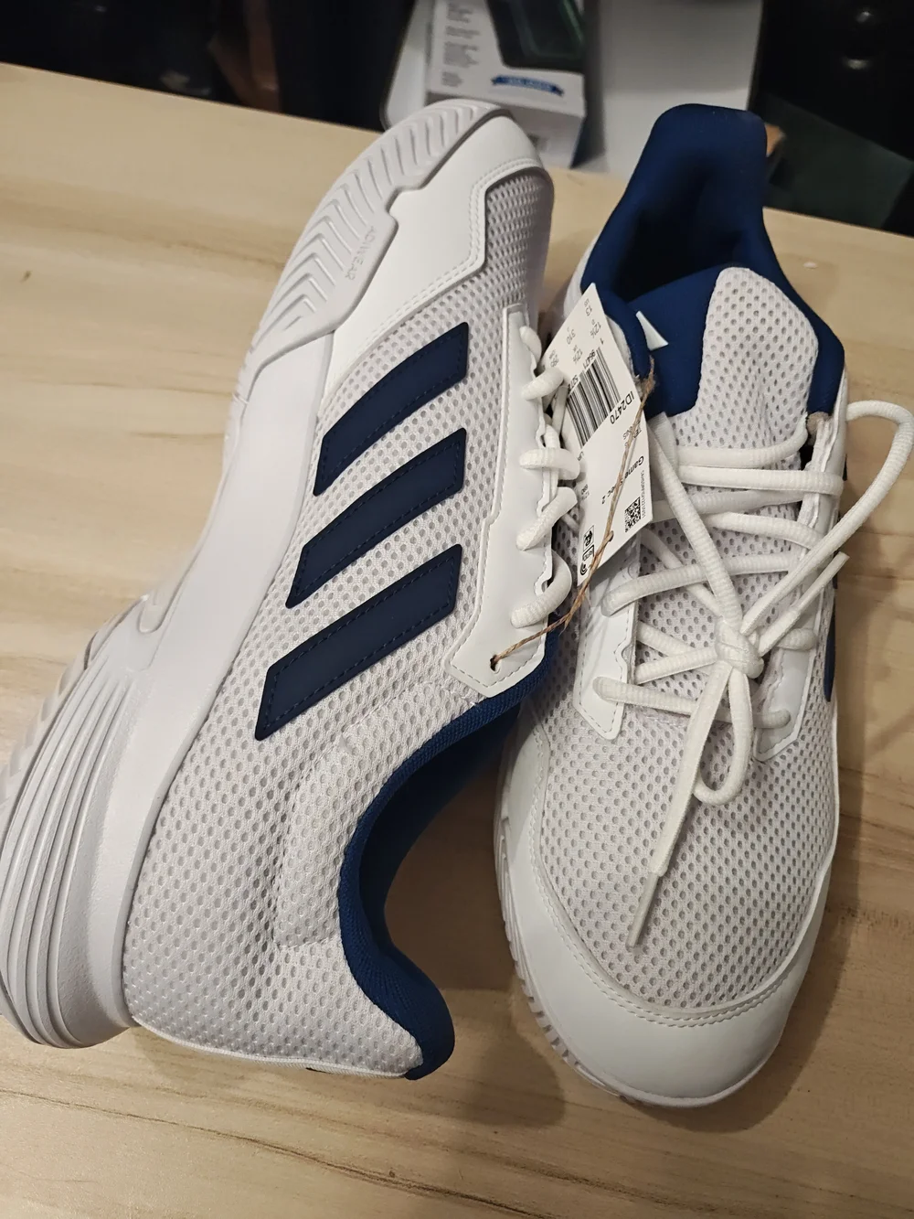 adidas White and Navy Low-Top Mesh Sneakers 13